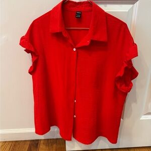 SHEIN Vibrant Red Ruffle Sleeve Shirt
